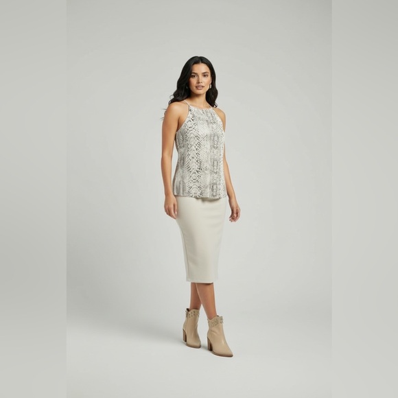 PYTHON CHIC PLISSE BLACK & CREAM SNAKE PRINT HALTER TOP - Picture 5 of 11